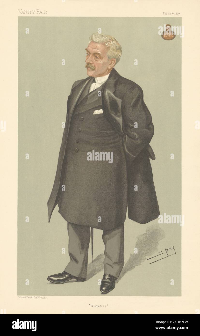 EITELITY FAIR SPION CARTOON John Lawson Johnston „Diätetik“. Bovril 1897 Aufdruck Stockfoto