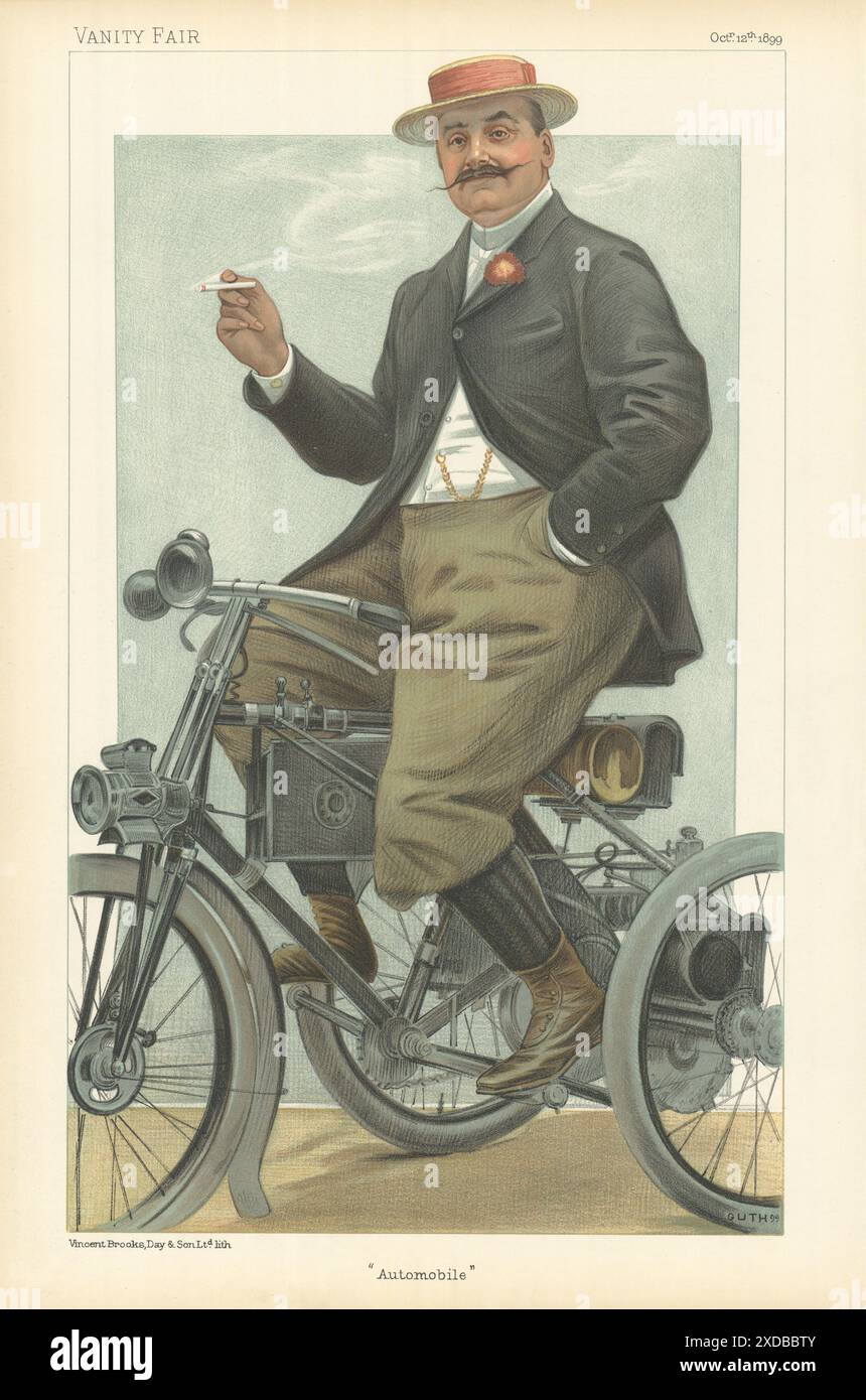 FRISIERKOMMANDO-SPIONAGE-CARTOON Le Comte Albert de Dion 'Automobile'. Automobile 1899 Stockfoto