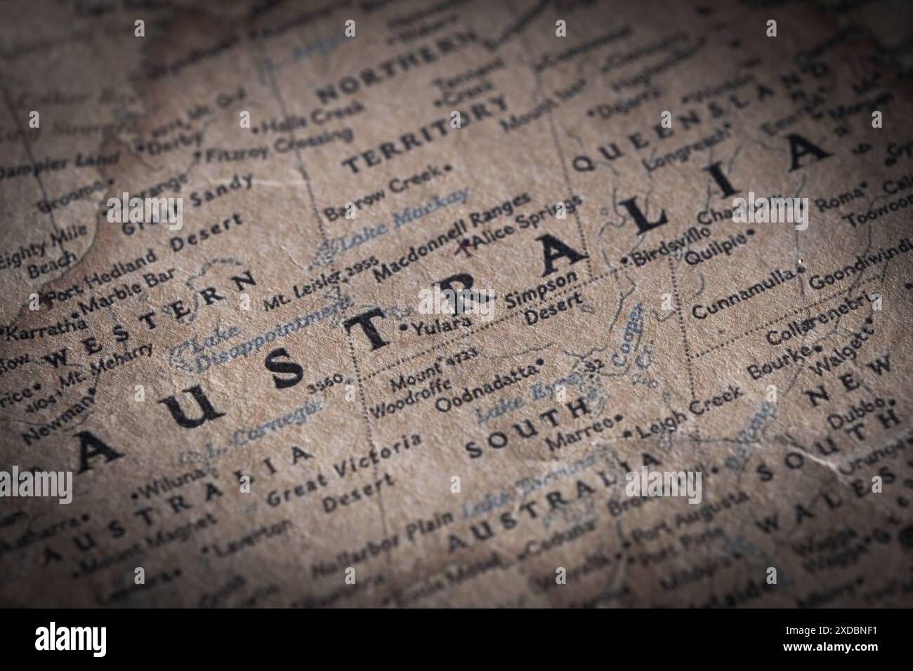 Land Australien auf der Karte. Nahaufnahme Name Land Stockfoto