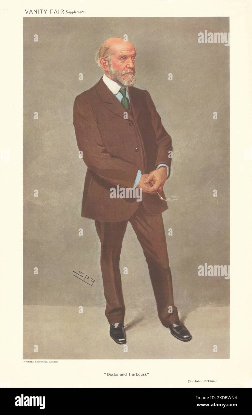 VANITY FAIR SPION CARTOON Sir John Jackson 'Docks & Harbours' Business 1909 Stockfoto