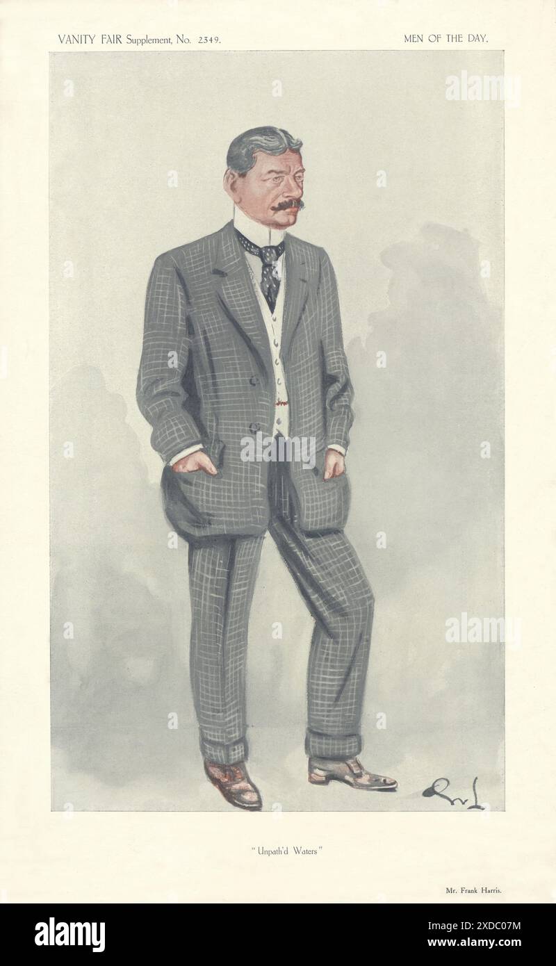 EITELKEIT FAIR SPION CARTOON Frank Harris „Unpath'd Waters“ von OWL 1913 alten Druck Stockfoto