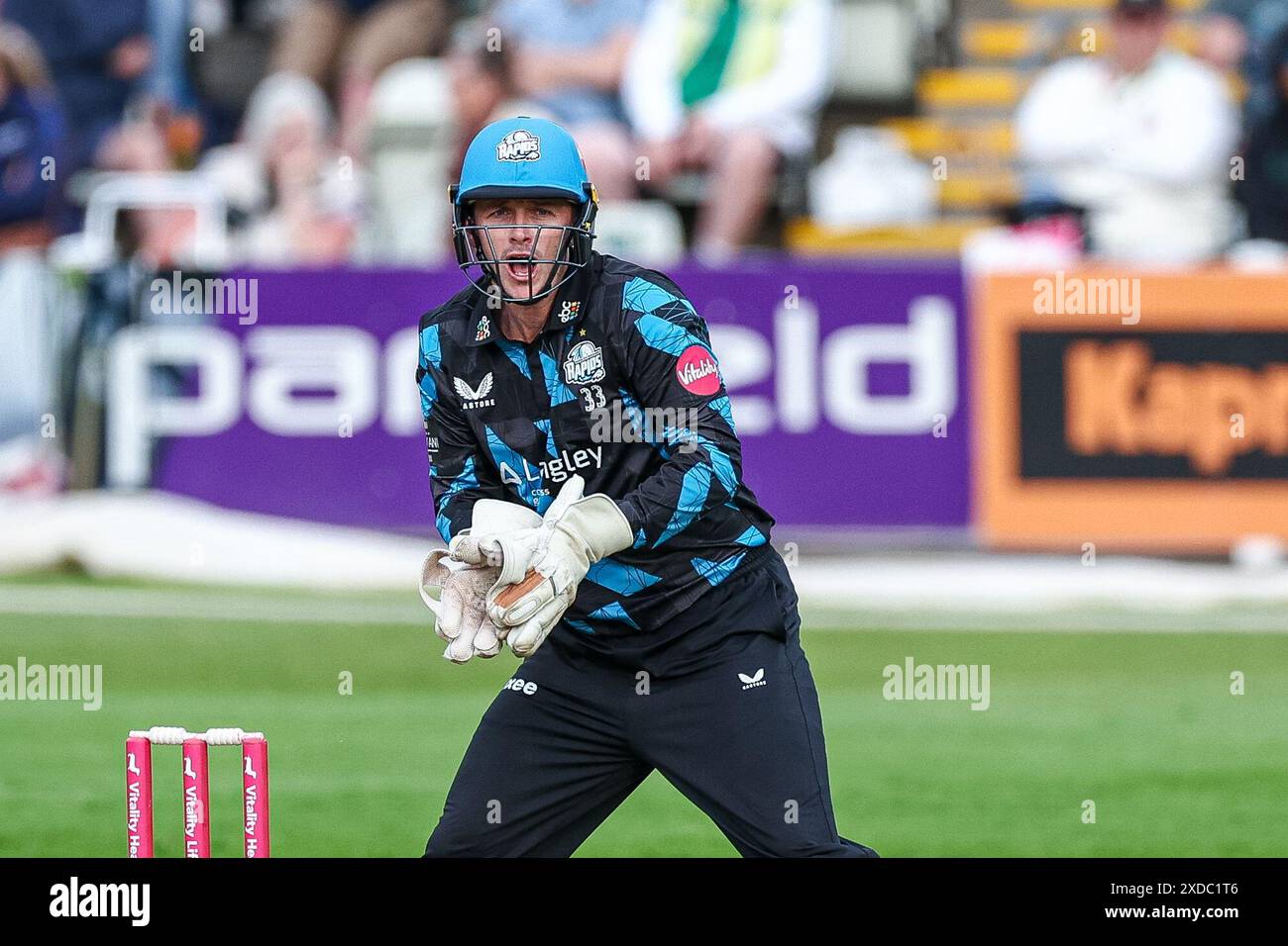 Worcester, Großbritannien. Juni 2024. Gareth Roderick im Spiel von Vitality T20 Blast zwischen Worcestershire Rapids und Birmingham Bears in New Road, Worcester, Großbritannien am 21. Juni 2024. Foto von Stuart Leggett. Nur redaktionelle Verwendung, Lizenz für kommerzielle Nutzung erforderlich. Keine Verwendung bei Wetten, Spielen oder Publikationen eines einzelnen Clubs/einer Liga/eines Spielers. Quelle: UK Sports Pics Ltd/Alamy Live News Stockfoto