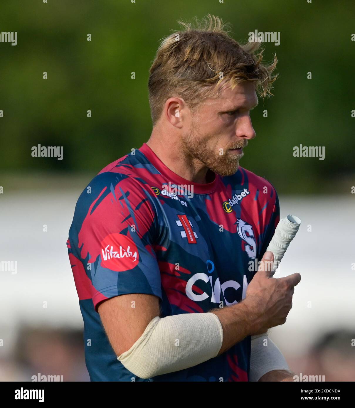 NORTHAMPTON, GROSSBRITANNIEN. , . David Willey aus Northamptonshire während des T20 Vitality Blast-Spiels zwischen Northamptonshire Steelbacks und Leicestershire Foxes am County Ground in Northampton, England Credit: PATRICK ANTHONISZ/Alamy Live News Stockfoto