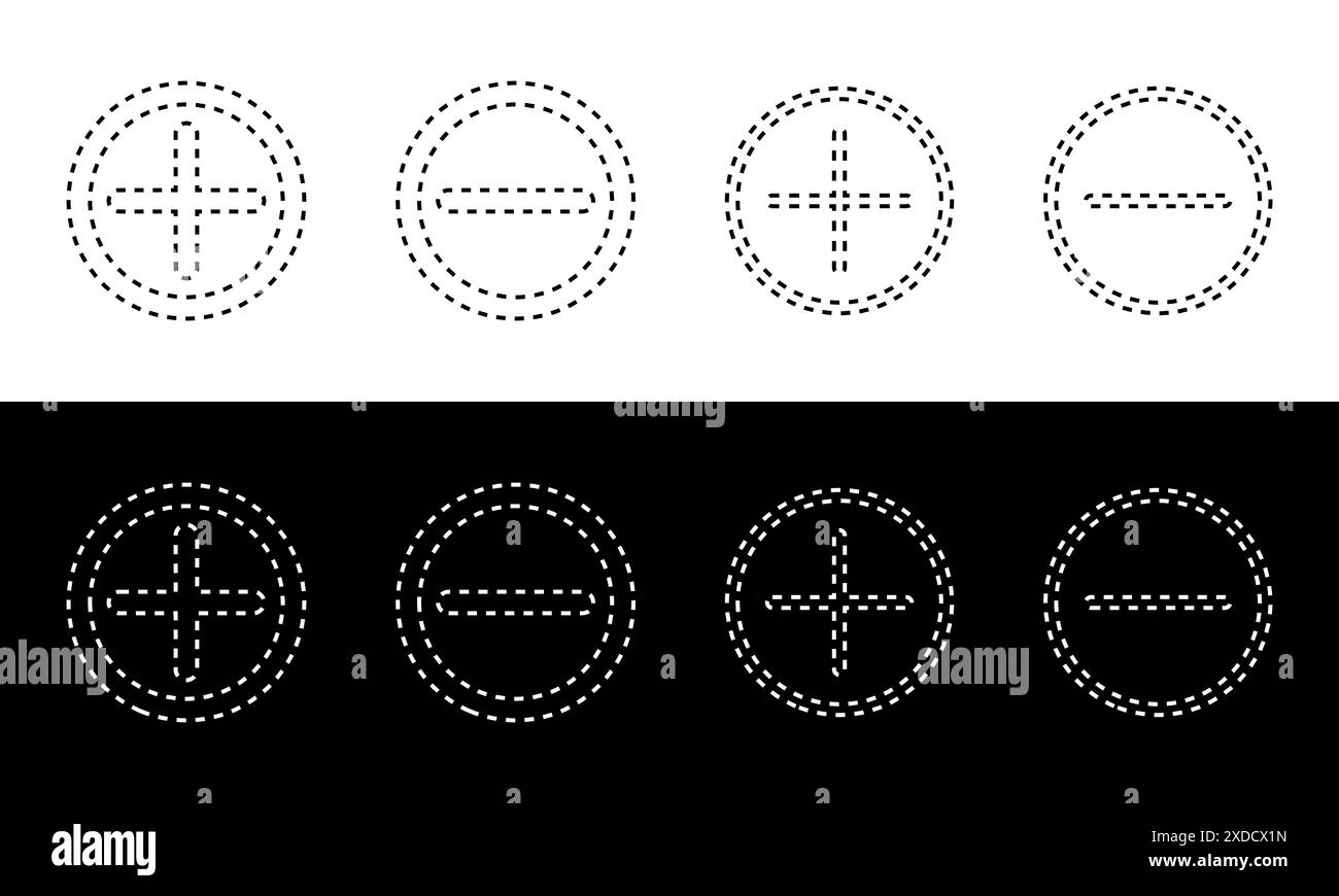 Minus- und Plus-Symbole haben unterschiedliche Dicke. Stock Vektor