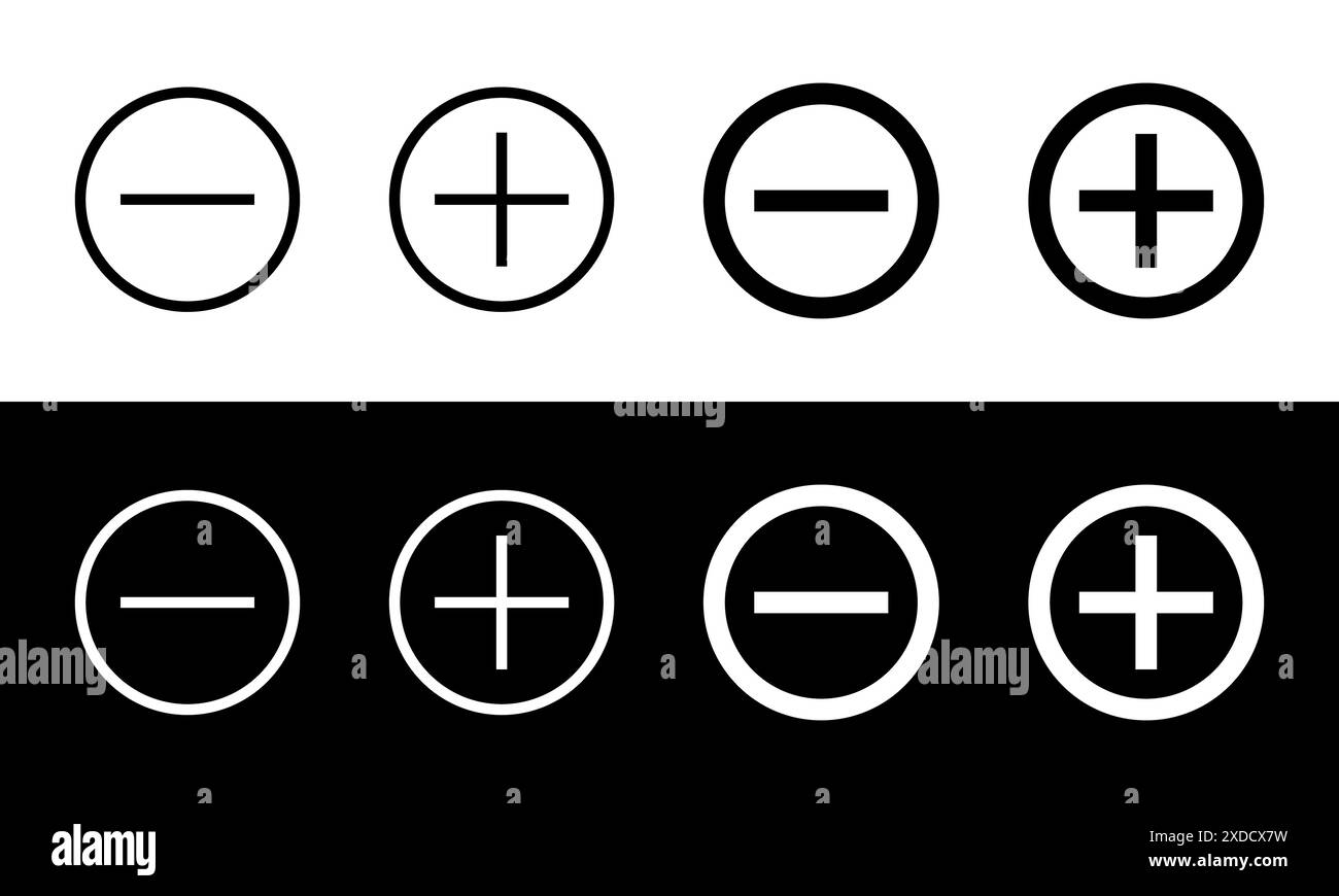 Minus- und Plus-Symbole haben unterschiedliche Dicke. Stock Vektor