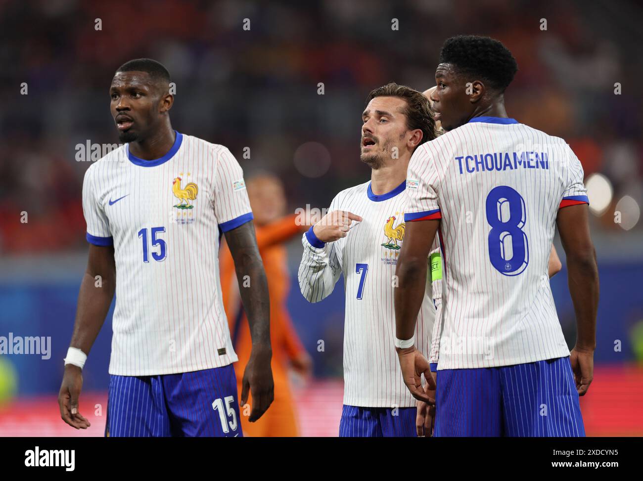 Leipzig. Juni 2024. Antoine Griezmann (C) aus Frankreich reagiert beim Gruppenspiel der UEFA Euro 2024 in Leipzig am 21. Juni 2024. Quelle: Bai Xuefei/Xinhua/Alamy Live News Stockfoto