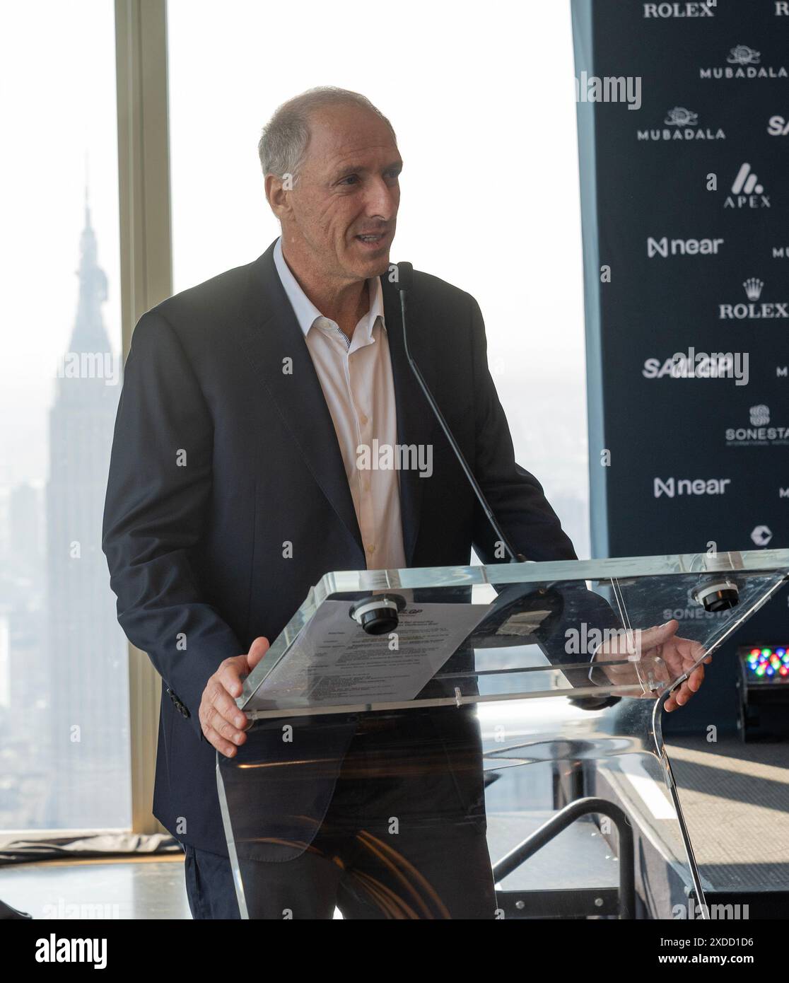 New York, USA. Juni 2024. Alan Adler präsentiert das brasilianische Team, das 2025 während einer Pressekonferenz im Edge in New York am 21. Juni 2024 an der 5. Staffel des Sail GP teilnimmt. (Foto: Lev Radin/SIPA USA) Credit: SIPA USA/Alamy Live News Stockfoto