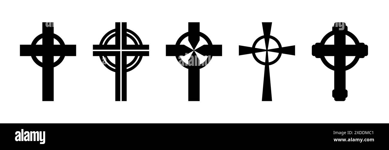 Keltisches Kreuz, Silhouette eines religiösen christlichen Symbols, Ikonenform. Irisch-gälische Kultur. Stock Vektor