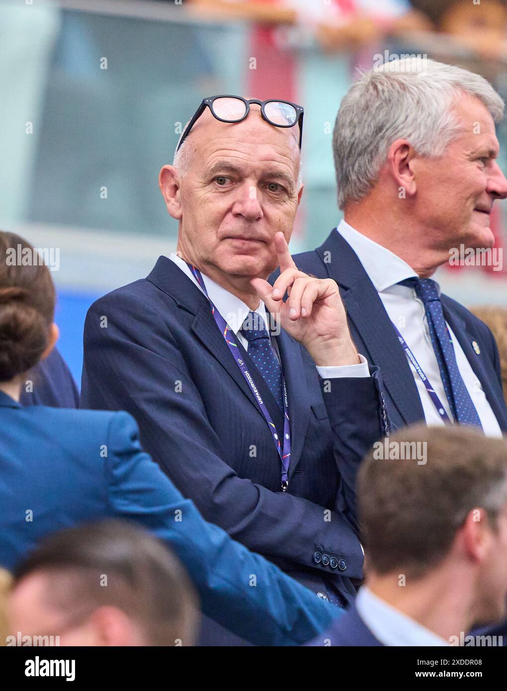 Bernd Neuendorf, DFB-Präsident Deutscher Fußballverband, im Gruppenspiel C ENGLAND - DÄNEMARK 1-1 der UEFA-Europameisterschaften 2024 am 20. Juni 2024 in Frankfurt. Fotograf: Peter Schatz Stockfoto