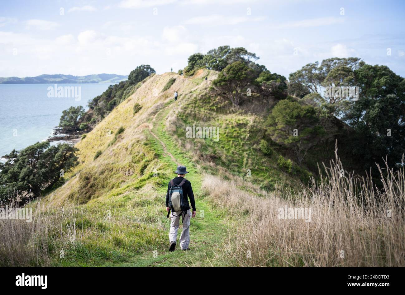 Leute, die auf dem Küstenweg laufen. Duder Regional Park. Auckland. Stockfoto