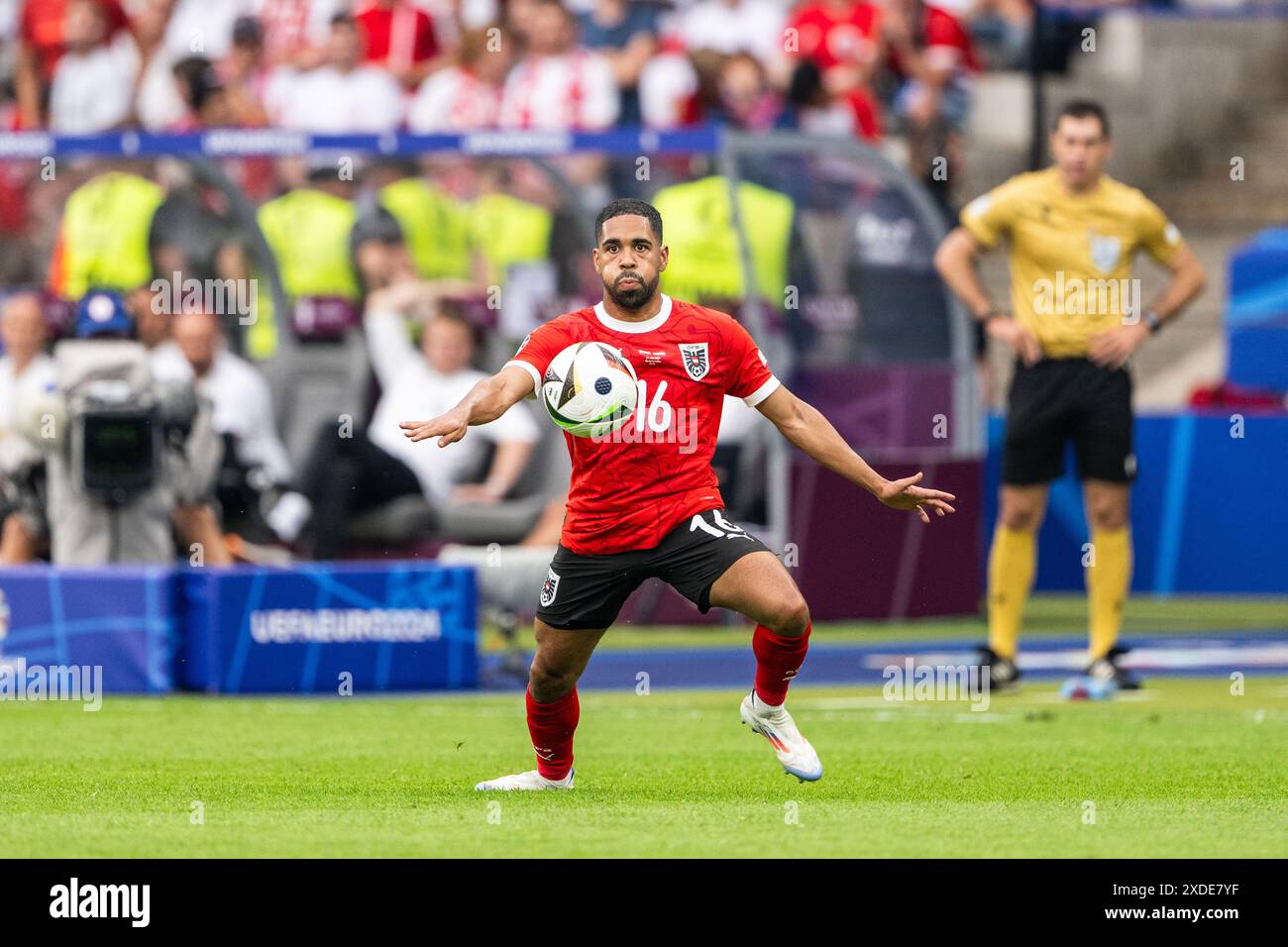 Berlin, Deutschland. Juni 2024. Phillipp Mwene (16) aus Österreich war beim Spiel der UEFA Euro 2024 in der Gruppe D zwischen Polen und Kroatien im Olympiastadion in Berlin zu sehen. Quelle: Gonzales Photo/Alamy Live News Stockfoto