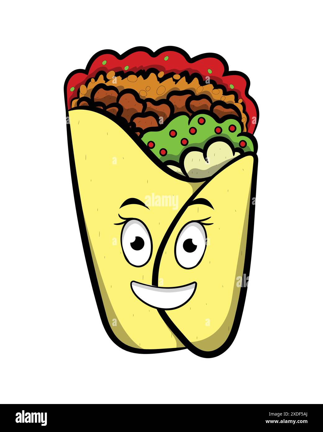 Burrito Queen Trägt Crown Fast Food Cartoon Charakter Stock Vektor