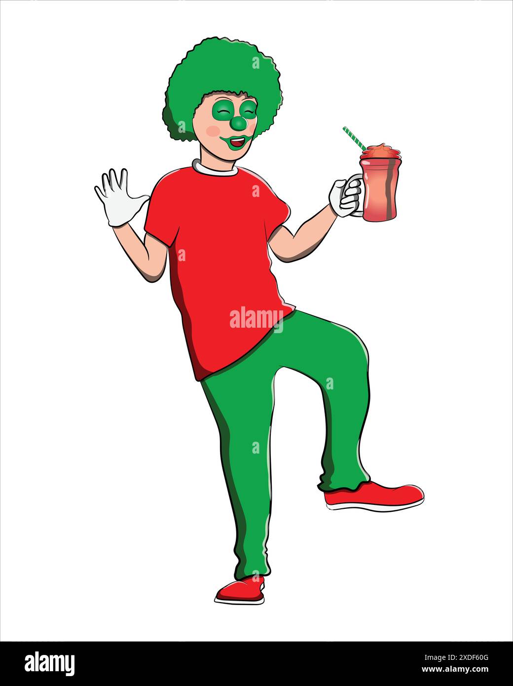 Clown Men Red & Green Drink Juice Cartoon Figur Stock Vektor
