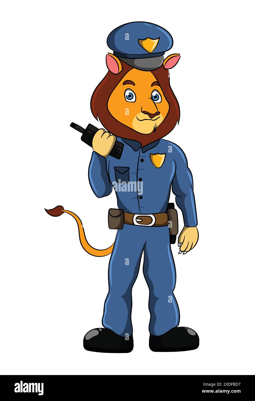 Löwenpolizisten: Der König des Dschungels süße Cartoonfigur – lustiges und freundliches Strafverfolgungsmaskottchen Stock Vektor