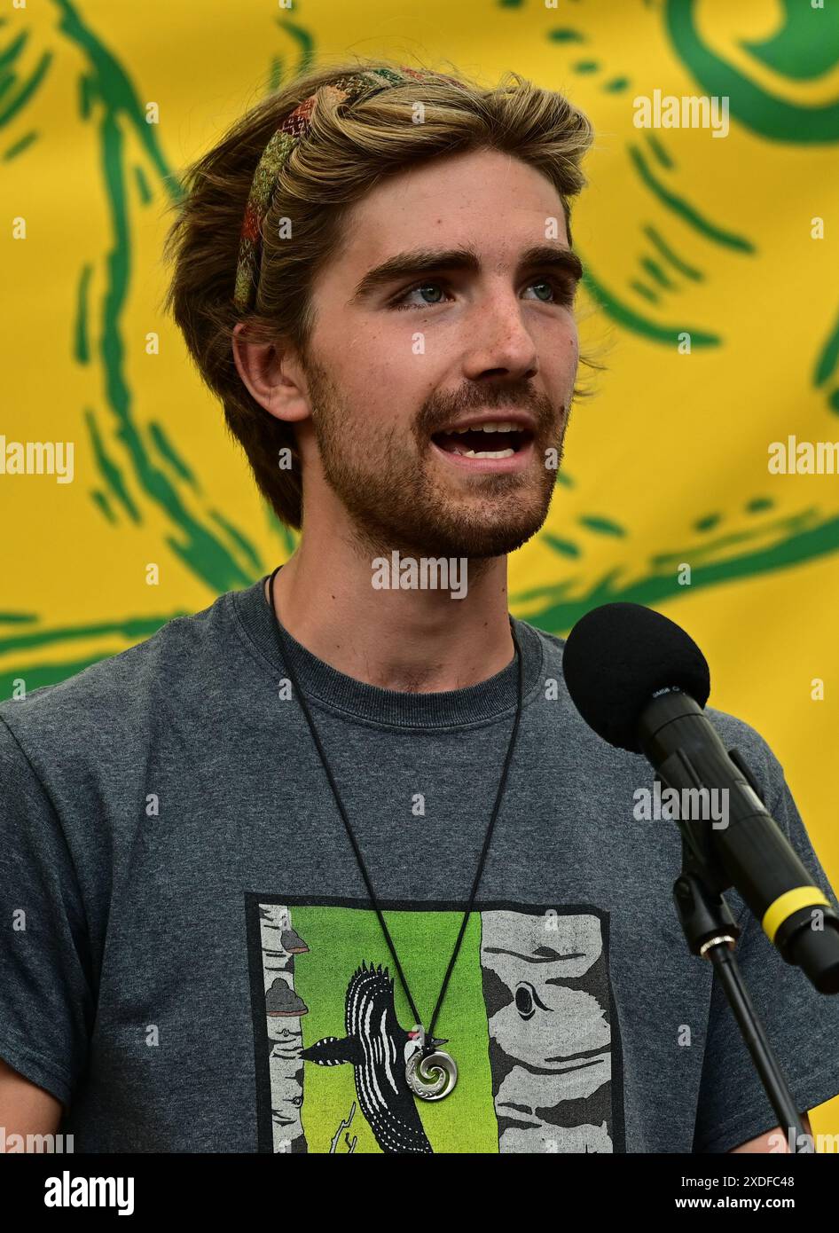 LONDON, GROSSBRITANNIEN. Juni 2024. Sprecher Indy Kiemel Greene von The Greene Indy bei der Restore Nature Now Rallye am Parliament Square, London, Großbritannien. Quelle: Siehe Li/Picture Capital/Alamy Live News Stockfoto