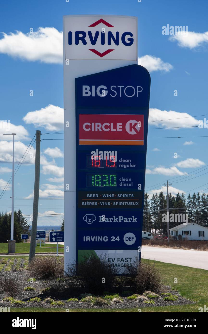 Irving Oil Big Stop und Circle K Schild in Aulac, New Brunswick, Kanada Stockfoto