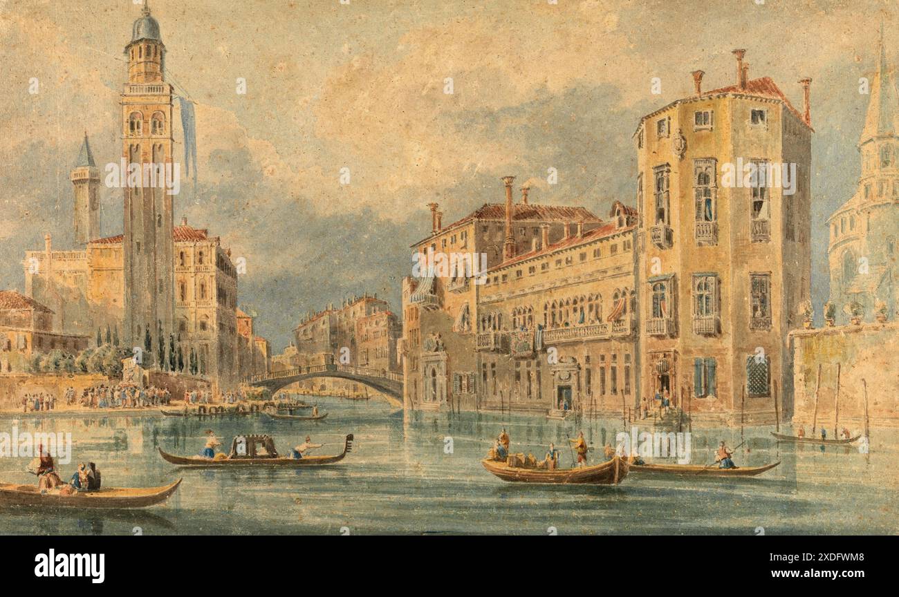 Aquarell- und Graphitgemälde einer venezianischen Fantasie des Malers John Henderson, einem Anhänger von Canaletto-Kunstwerken Stockfoto