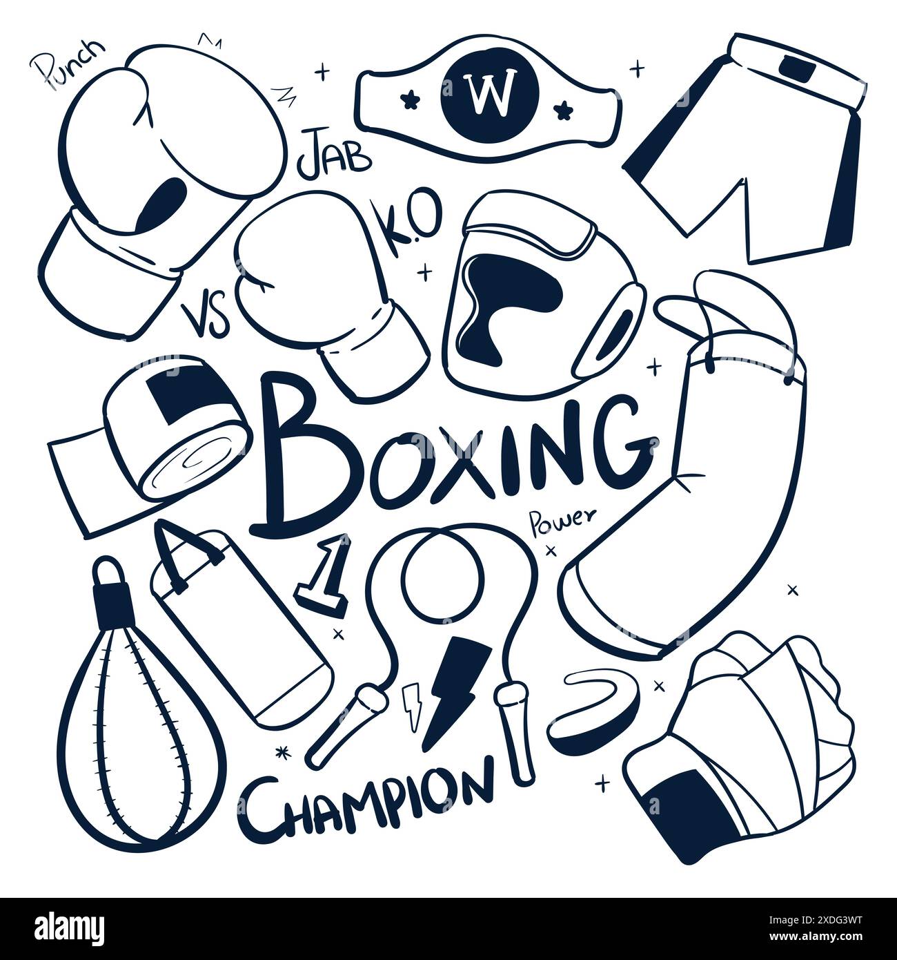 Vektorsymbole für das Zeichnen von Boxen. Handgezeichnetes Boxen, Sportskritzel Illustrationen. Boxing Doodles Vektor Stock Vektor