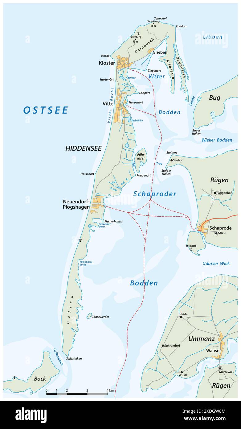 Karte der deutschen Ostseeinsel Hiddensee Stockfoto