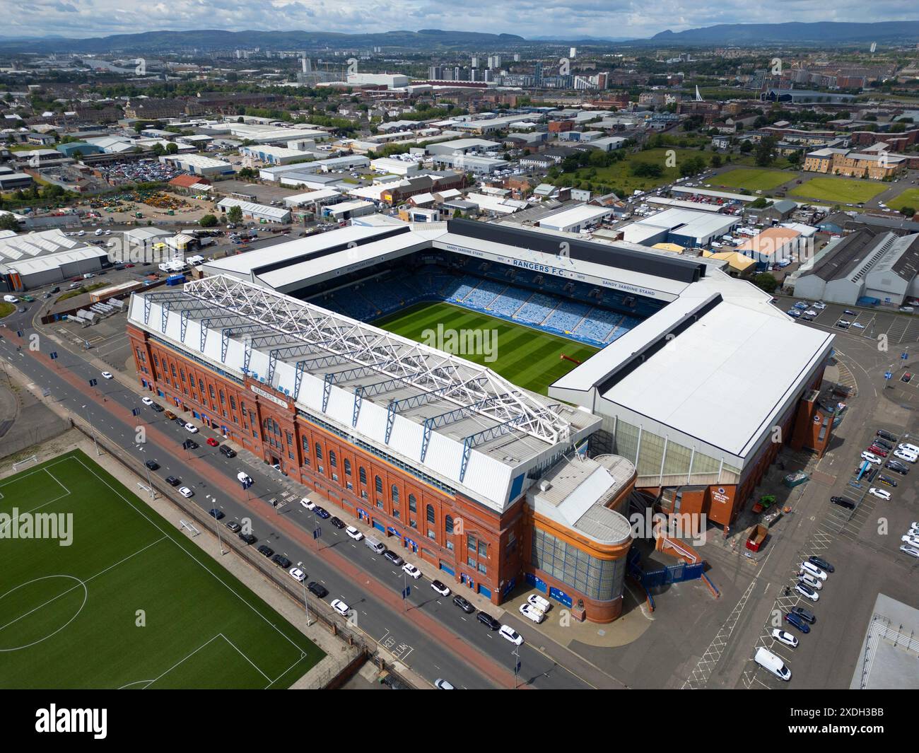 Aus der Vogelperspektive des Ibrox Park Fußballstadions, Heimstadion des Rangers FC, Ibrox Glasgow, Schottland, Großbritannien Stockfoto