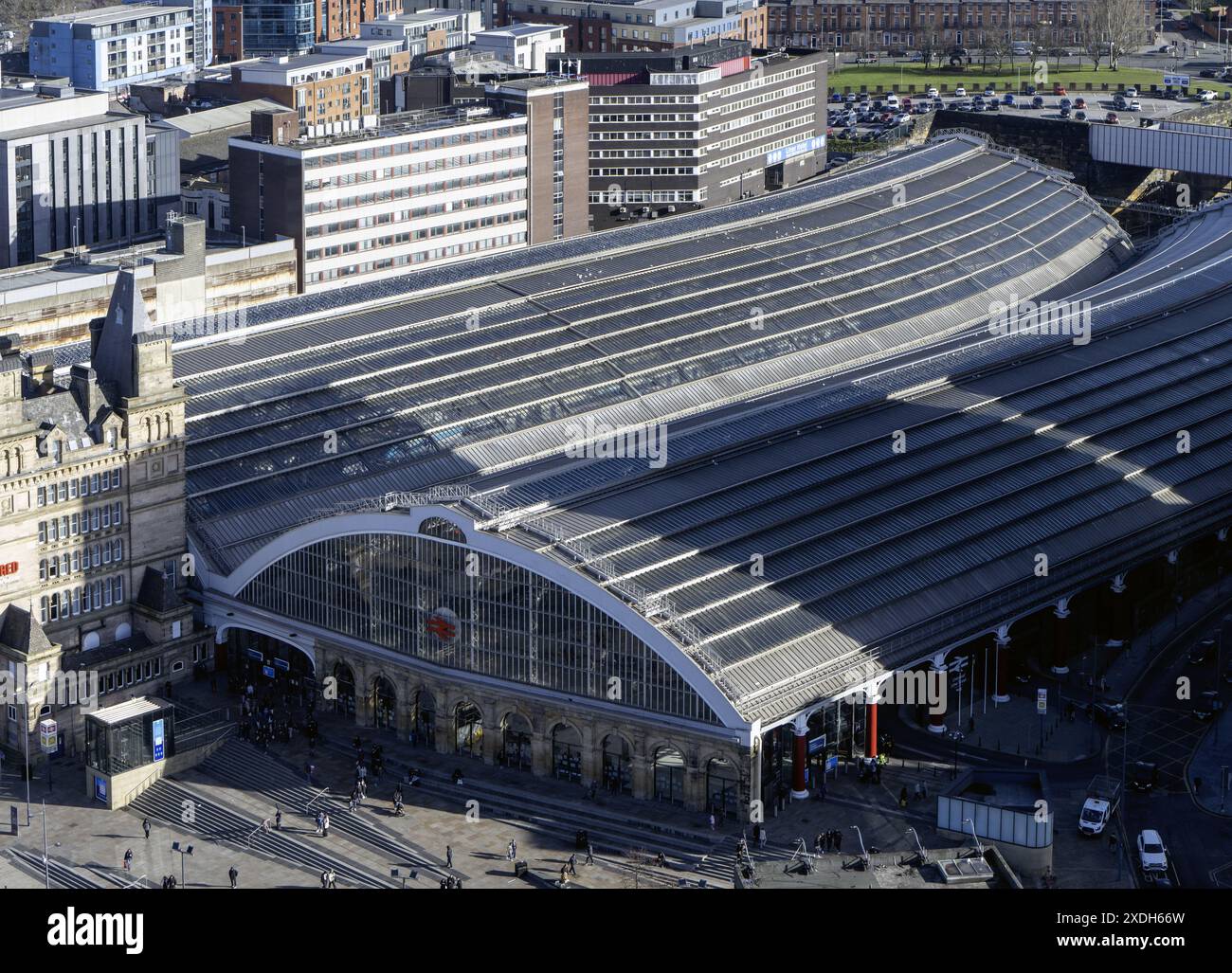 Aus der Vogelperspektive von Liverpool; Bahnhof Lime Street, Liverpool. Merseyside, England, Großbritannien Stockfoto