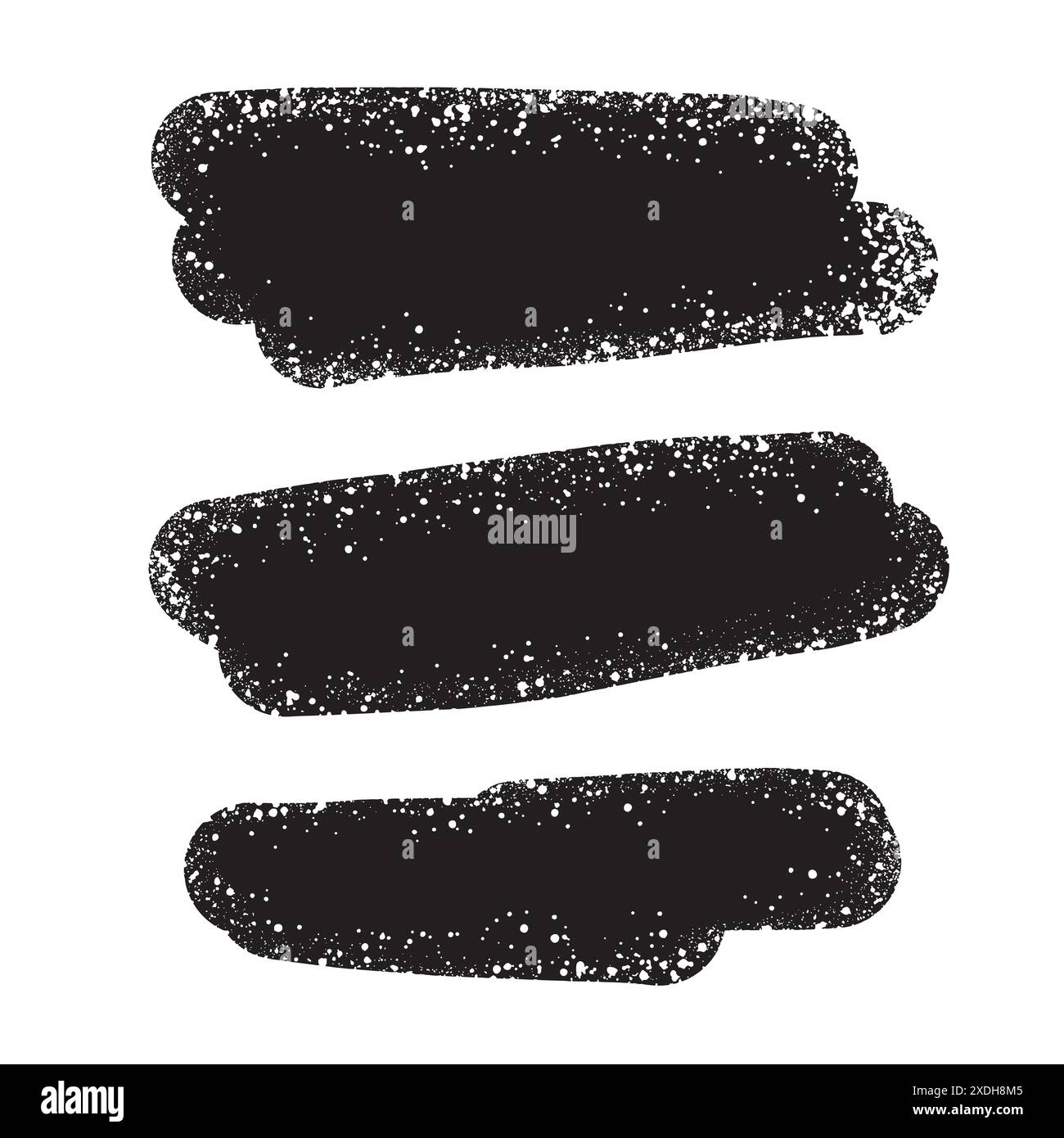 Set mit Graffiti-Sprühbannern. Vektorspray Farbformen mit Linien und Tropfen Schwarze Tintenspritzer, Sammlung von Tintenflecken, Street Style. Stock Vektor