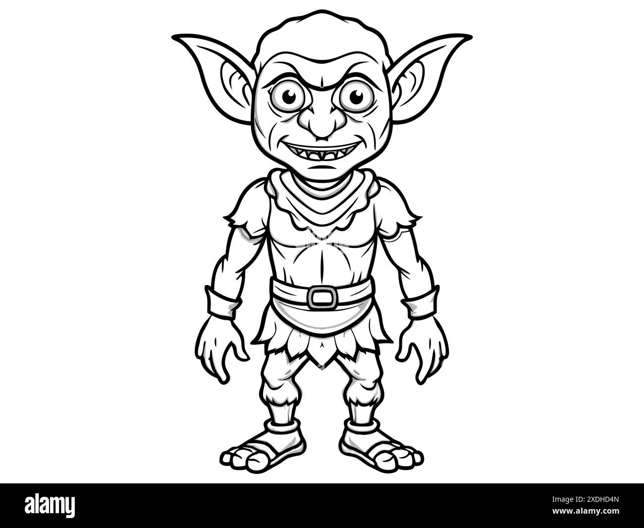 Schwarze Goblin-Umrissillustration isoliert auf weißem Hintergrund. Konzept von Fantasy-Kreatur, Troll, Halloween, mythische Figur, niedliches Monster, Spiel Stock Vektor