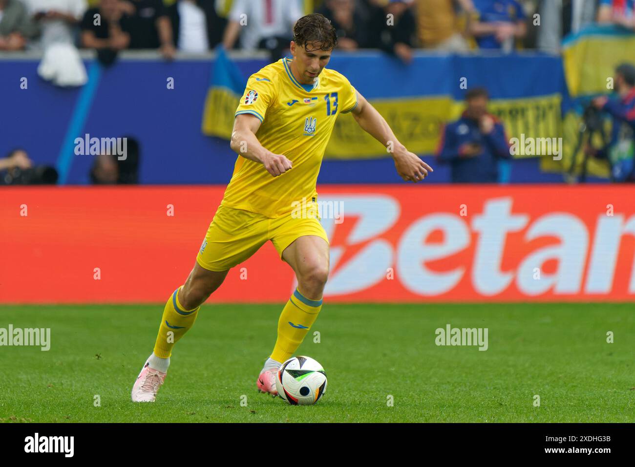 Illia Zabarnyi (Ukraine) während der UEFA Euro 2024 - Slowakei gegen Ukraine, UEFA-Fußball-Europameisterschaft in Düsseldorf, Deutschland, 21. Juni 2024 Stockfoto