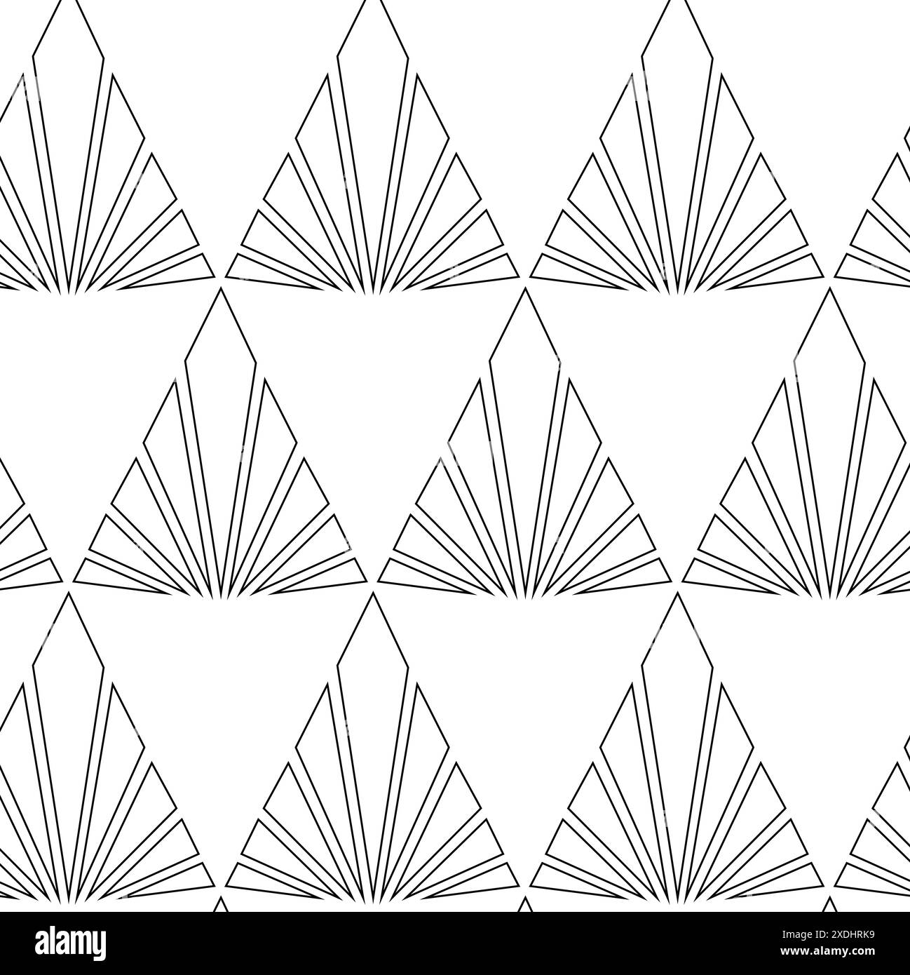 Abstraktes geometrisches Muster mit Dreieck, Linien und Streifen auf weißem Hintergrund. Ein nahtloser Vektorhintergrund. Grafisches, modernes Muster. Weiß und Schwarz Stockfoto