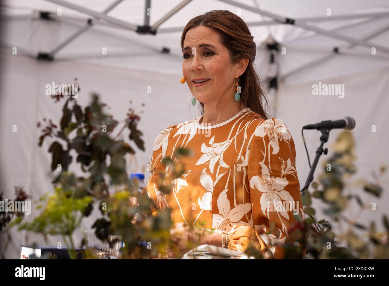 Kopenhagen, Dänemark. Juni 2024. Königin Maria von Dänemark war als Songmoderatorin beim gemeinsamen Songevent Maratonsang in Vartov in Kopenhagen zu sehen. Stockfoto