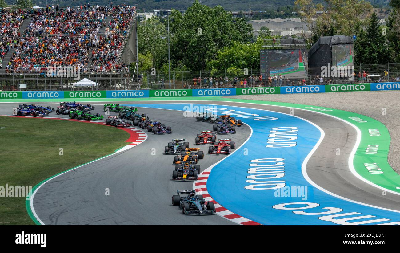 Erste Runde während der FORMEL 1 ARAMCO GRAN PREMIO DE ESPANA 2024 - Rennen, Formel-1-Meisterschaft in Barcelona, Spanien, 23. Juni 2024 Stockfoto