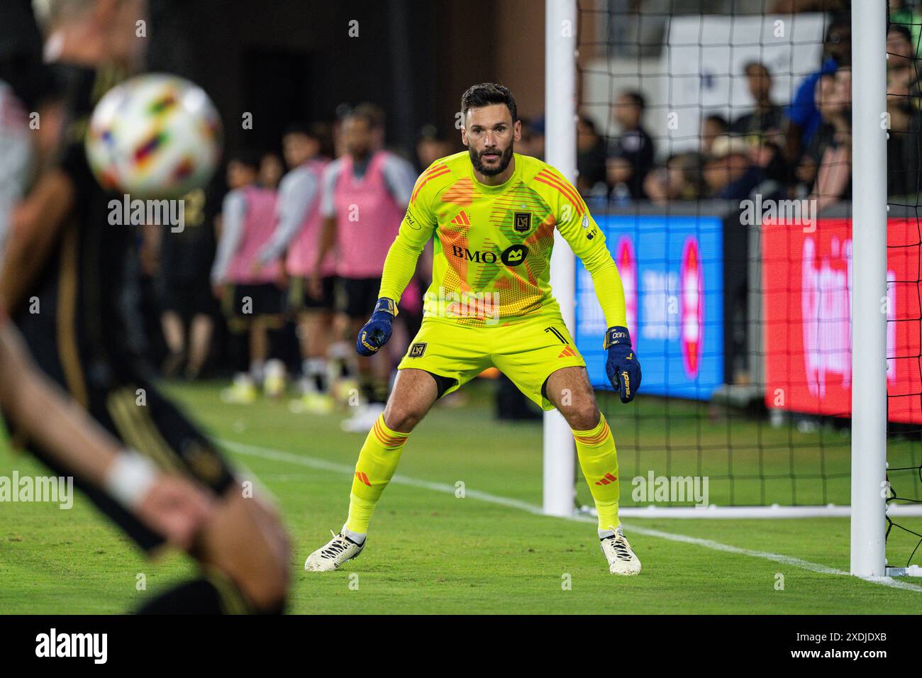 LAFC Torhüter Hugo Lloris (1) während eines MLS-Spiels gegen die San Jose Earthakes am Samstag, den 22. Juni 2024, im BMO Stadium in Los Angeles, KALIFORNIEN. Stockfoto