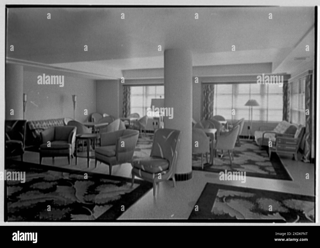 Albion Hotel, Lincoln Rd., Miami Beach, Florida. Kartenzimmer. Gottscho-Schleisner Kollektion Stockfoto