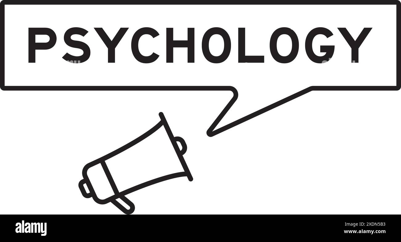 Megaphon-Symbol mit Sprechblase in der Wortpsychologie auf weißem Hintergrund Stock Vektor