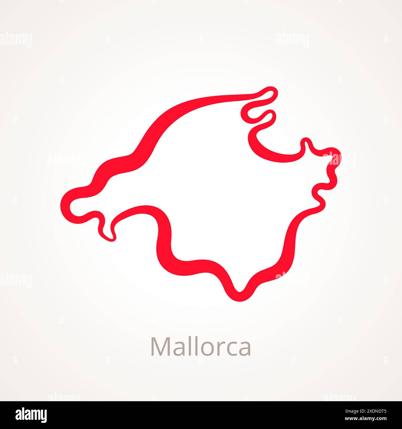 Umrisskarte von Mallorca mit roter Linie markiert. Stock Vektor