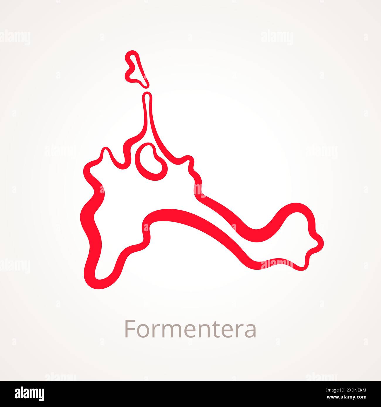 Umrisskarte von Formentera mit roter Linie markiert. Stock Vektor
