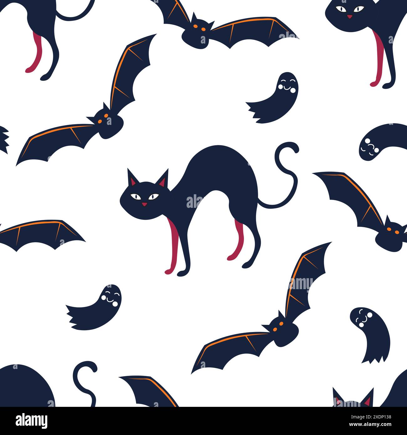 Halloween Katzen und Fledermaus Muster Stock Vektor