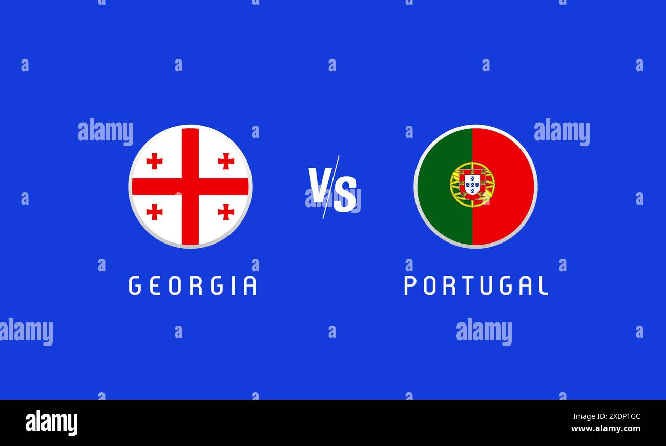 Georgia vs Portugal Group Stage Flag Round Emblem Konzept. Vektor-Hintergrund mit georgischen und portugiesischen Fahnen für Fußballmeisterschaft Stock Vektor