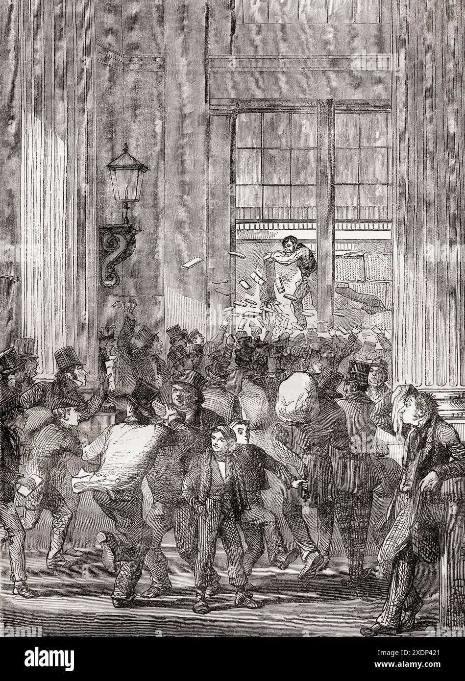 Leute, die ihre Briefe um sechs Uhr beim General Post Office in London abschicken wollten, das war die geschäftigste Zeit des Tages, da die Briefkiste pünktlich um 18 UHR geschlossen war. Aus Cassells illustrierter Geschichte Englands. Stockfoto