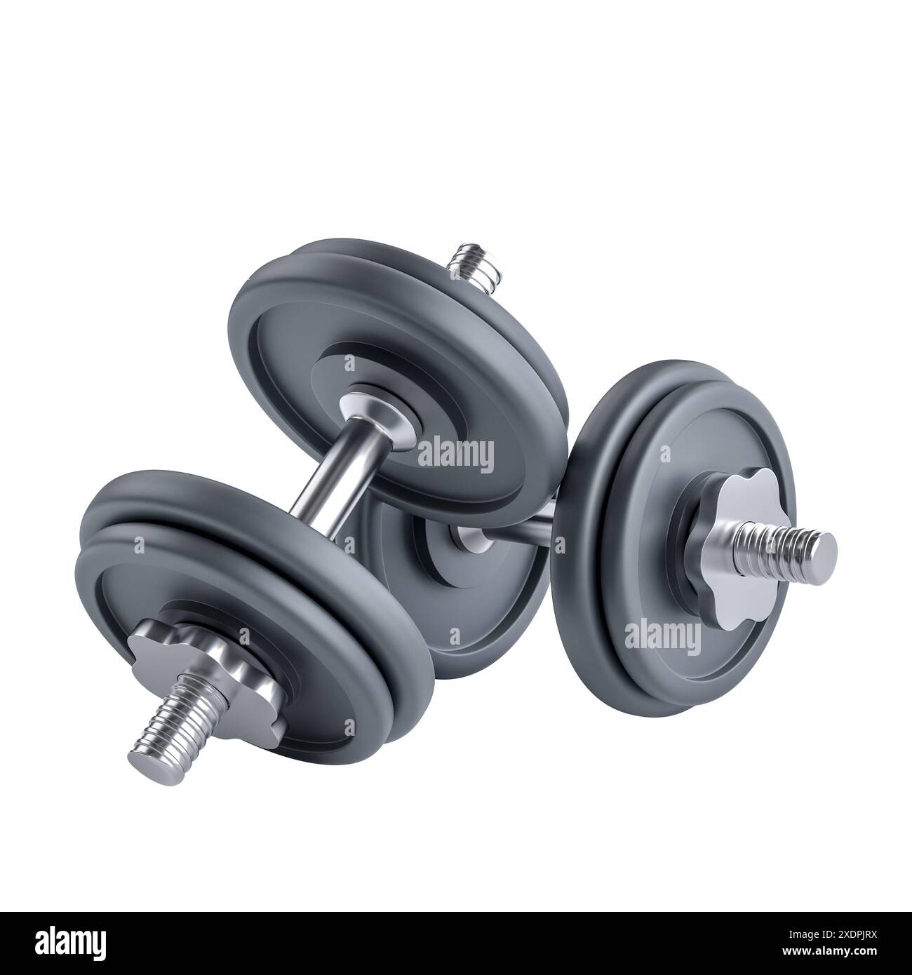 3D-gerendertes Bildpaar Kurzhanteln transparenter Hintergrund. Fitnesskonzept Stockfoto