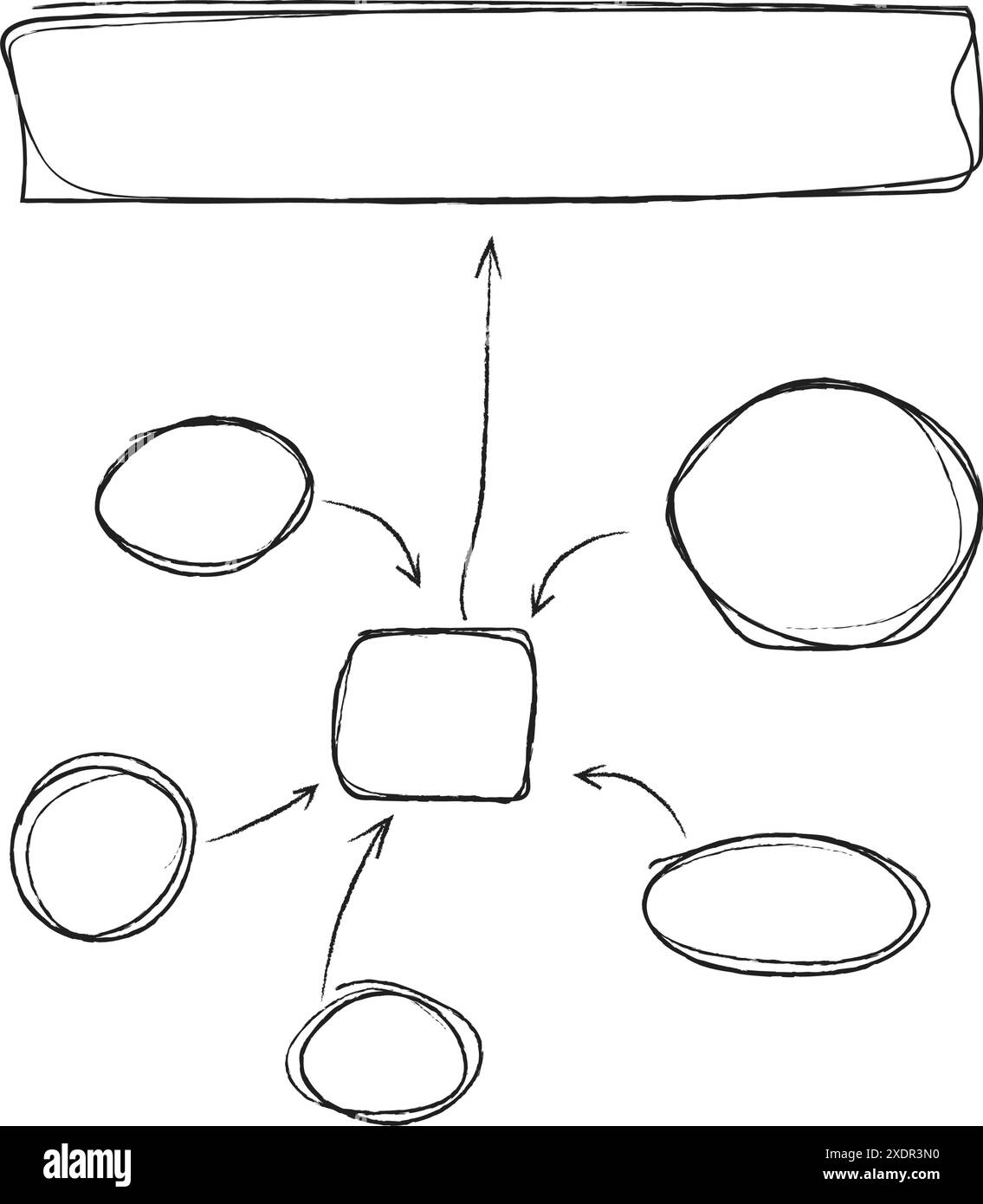 Handgezeichnetes Ablaufdiagramm. Elemente für Infografiken. Pfeile, Kreise und abstraktes Schriftdesign. Vektorabbildung Stock Vektor
