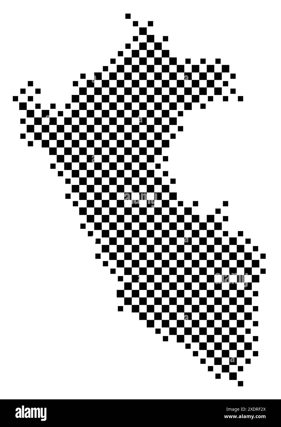 Abstrakte Karte von Peru, die das Land mit einem Muster aus schwarz-weißen Quadraten wie ein Schachbrett zeigt Stock Vektor