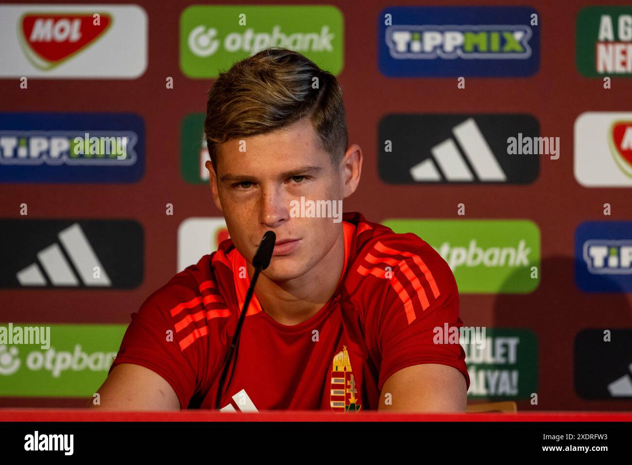 Kevin Csoboth (23, Ungarn) DE, Pressekonferenz Ungarische Nationalmannschaft, Fussball, Euro, UEFA, 24.06.2024, Foto: Eibner-Pressefoto/Florian Wolf Stockfoto