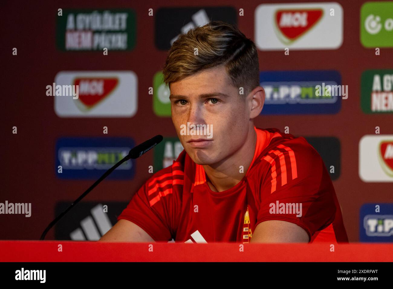 Kevin Csoboth (23, Ungarn) DE, Pressekonferenz Ungarische Nationalmannschaft, Fussball, Euro, UEFA, 24.06.2024, Foto: Eibner-Pressefoto/Florian Wolf Stockfoto