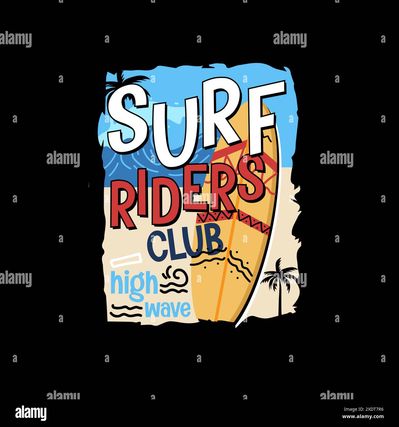 Surf Riders Club Typografie Sommerstrand farbenfrohes grafisches Poster Stock Vektor