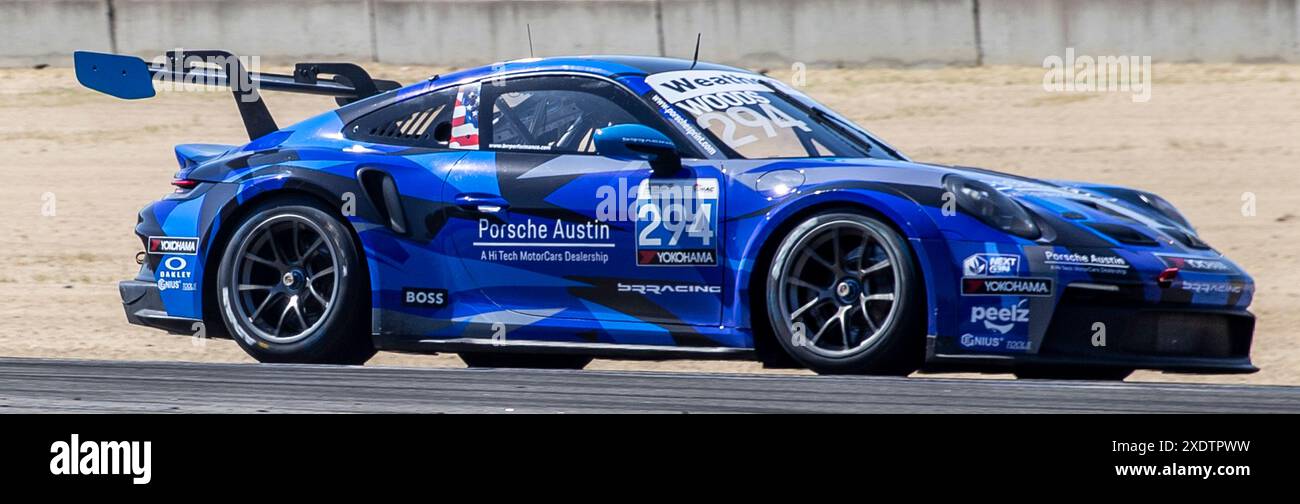 22. Juni 2024 Monterey, CA, USA, BK Racing Pilot Kevin Woods verlässt Kurve 5 während des Firestone Grand Prix des Monterey Porsche Challenge Race 2 auf dem WeatherTech Raceway Laguna Seca Monterey, CA Thurman James/CSM Stockfoto