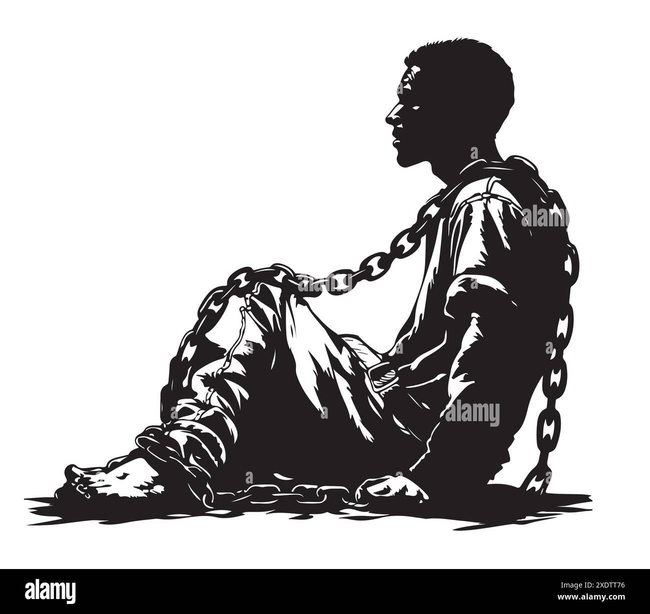 Skizze zur Befreiung von Sklaven. Slave in Ketten. Vektorabbildung Stock Vektor