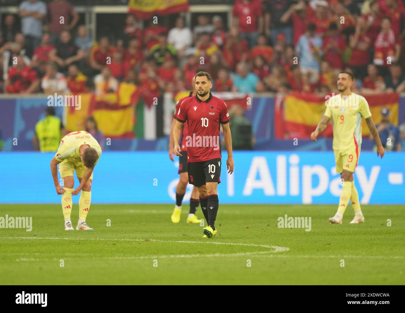 Düsseldorf, Deutschland. Juni 2024. Nedim Bajrami von Albanien während der EM 2024, dem Fußballspiel der Gruppe B zwischen Albanien und Spanien am 24. Juni 2024 in der Arena Düsseldorf. Quelle: Nderim Kaceli/Alamy Live News Stockfoto