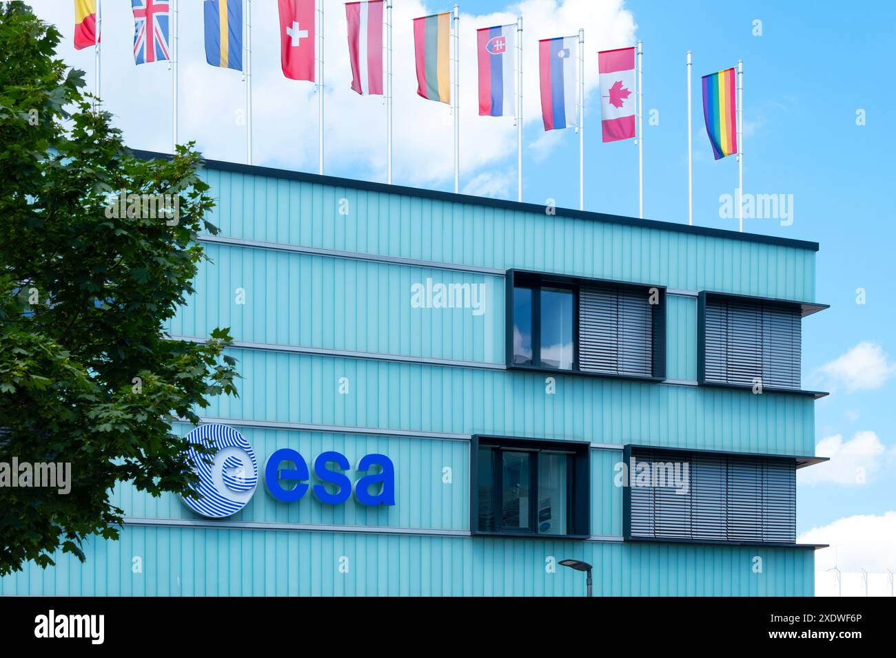 Europäische Weltraumorganisation, ESA-Logo, Weltraumforschung, bemannte Raumfahrt, Telekommunikation, Navigation, Überwachung, Gateway zur kosmischen Innovation, Fran Stockfoto