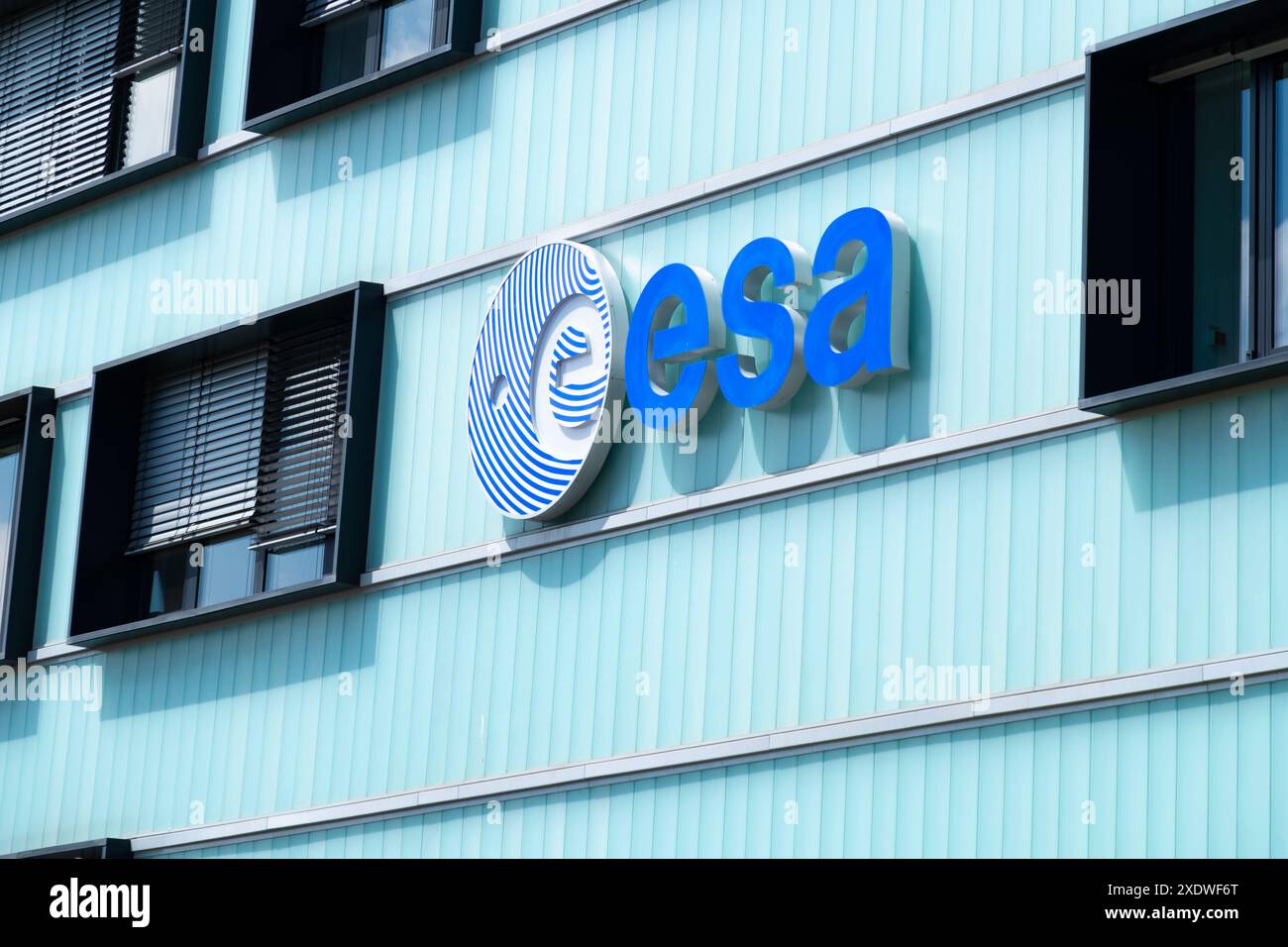Europäische Weltraumorganisation, ESA-Logo, Weltraumforschung, bemannte Raumfahrt, Telekommunikation, Navigation, Überwachung, Gateway zur kosmischen Innovation, Fran Stockfoto